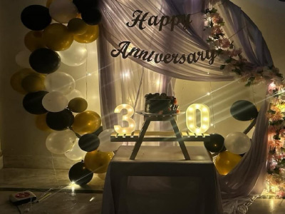 Anniversary Balloon Decoration with Artificial Flowers